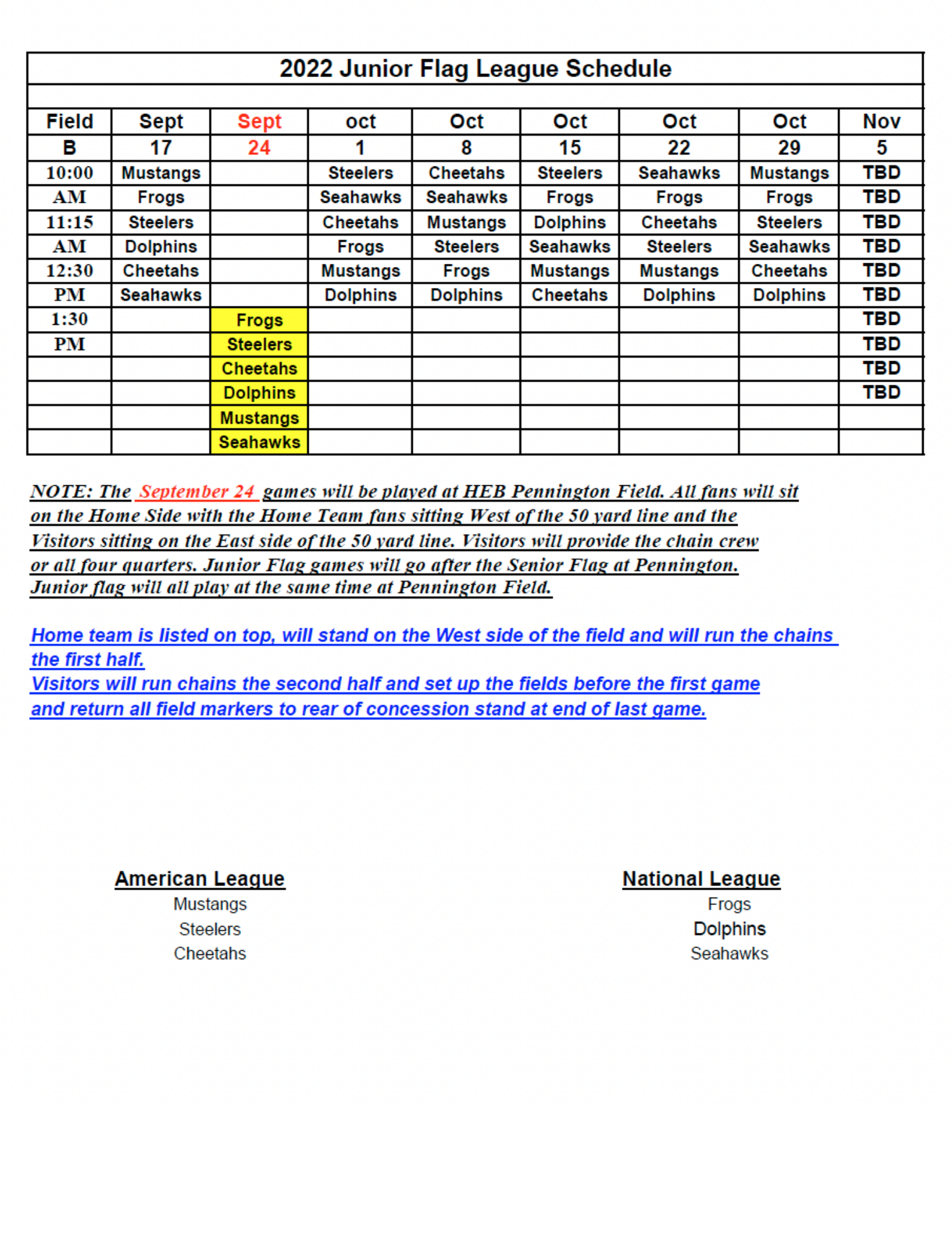 Game Schedules Game Schedules